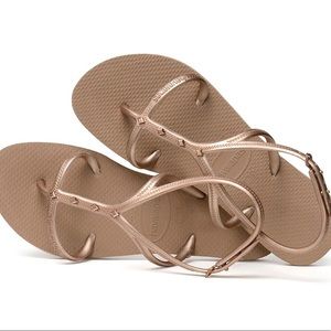 New Havaianas Rose Gold Allure Maxi Flip Flops sling back strap women's 11 12
